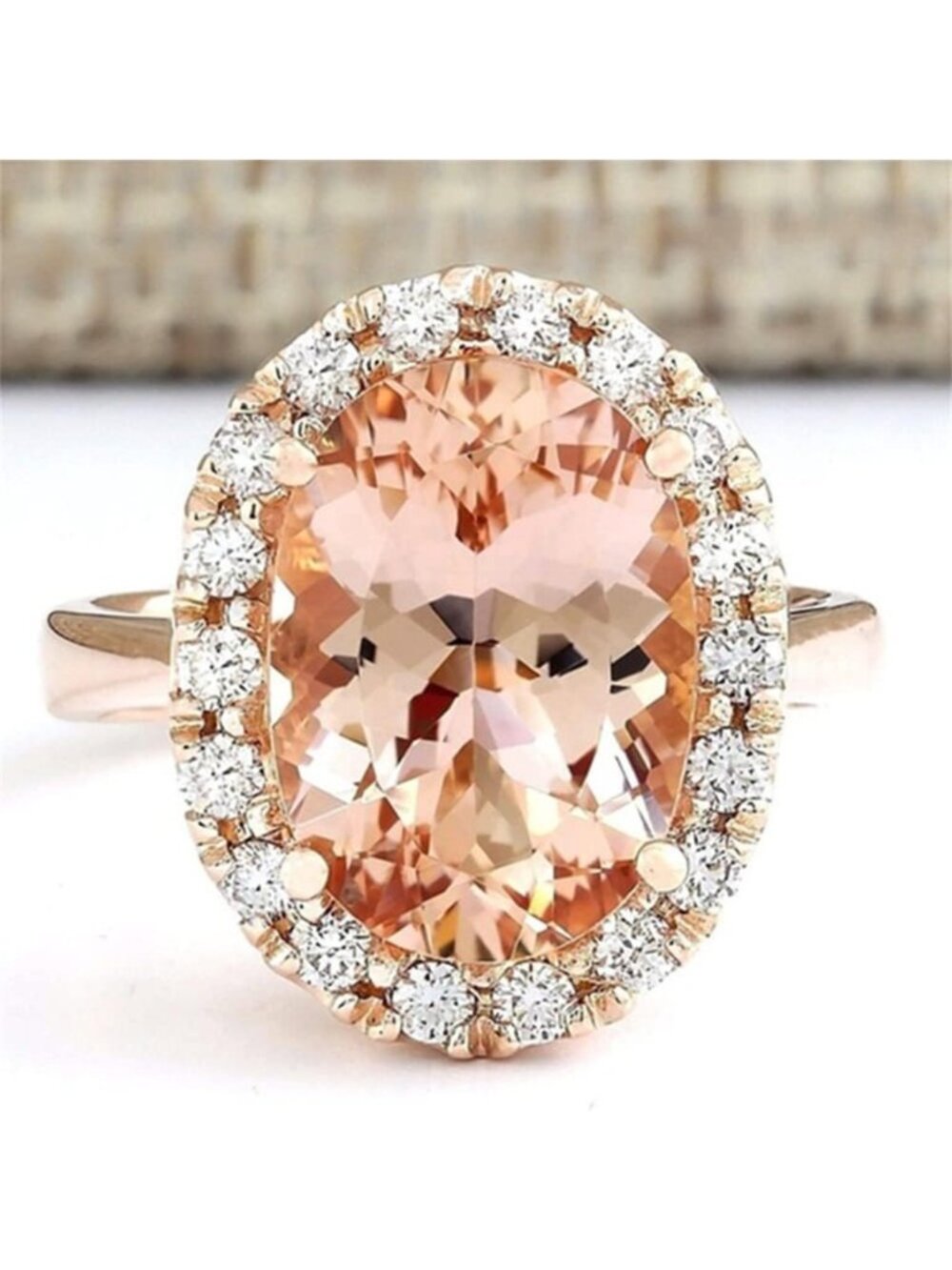 Stunning 18K Gold Plated Oval Cut Champagne & White CZ Cocktail Ring, Size 7